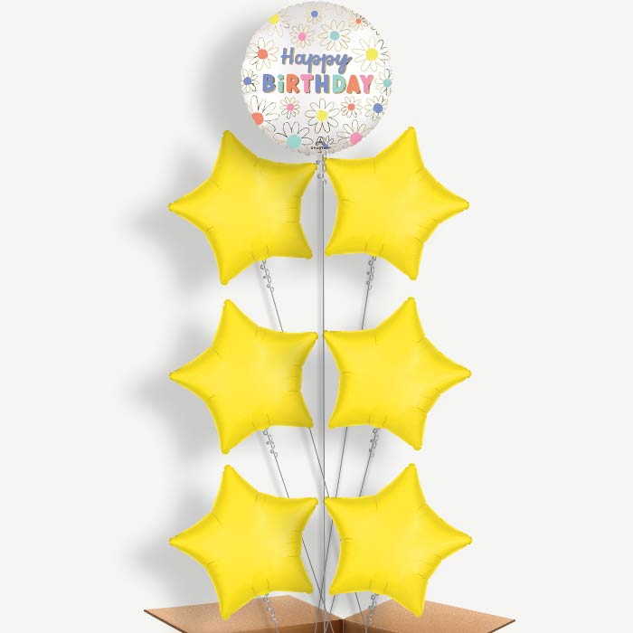 Satin Daisy Happy Birthday Helium Balloon Arrangement | Party Save Smile