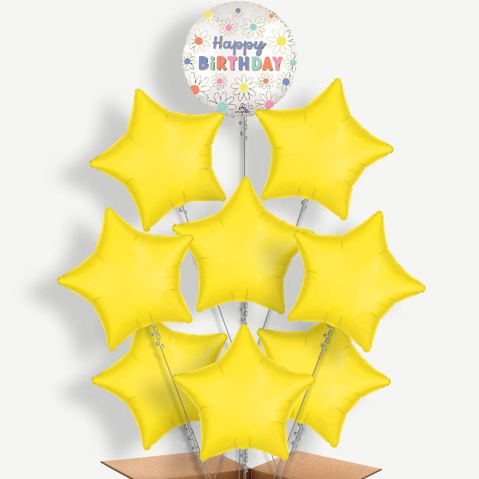 Satin Daisy Happy Birthday Helium Balloon Bundle | Party Save Smile