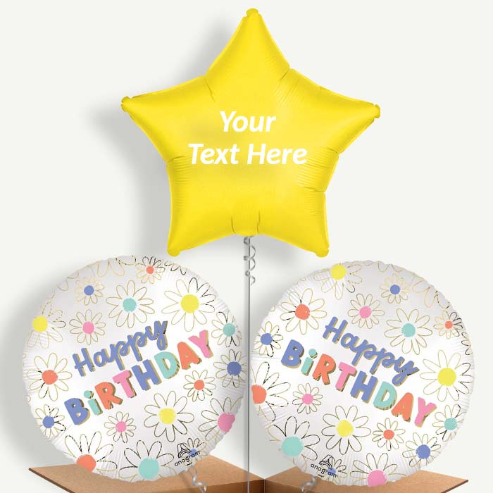 Personalisable Satin Daisy Happy Birthday Helium Balloons | Party Save Smile