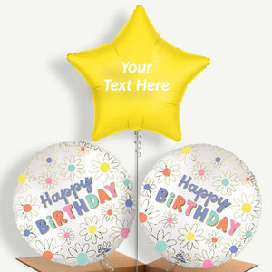 Personalisable Satin Daisy Happy Birthday Helium Balloons
