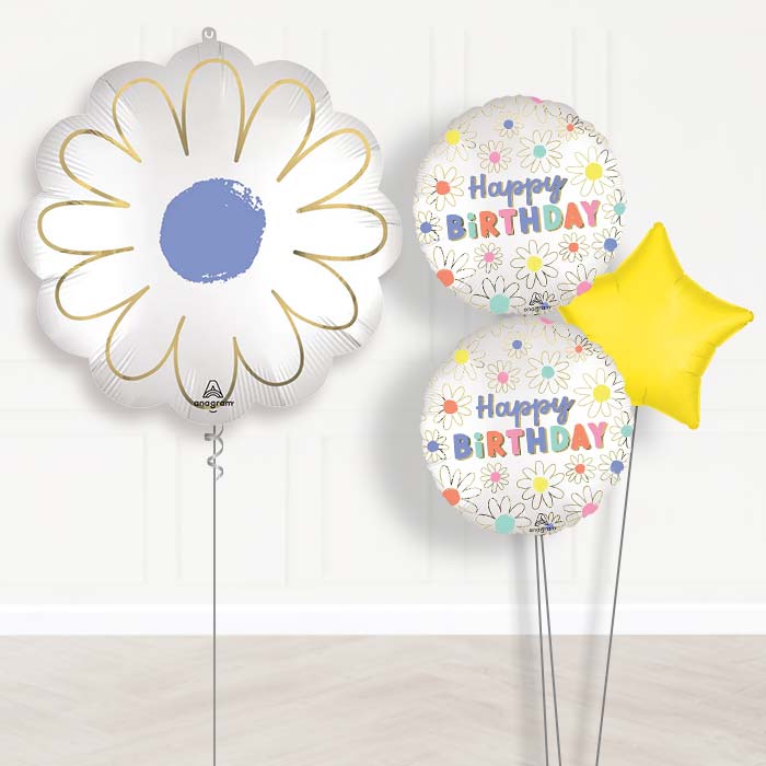 Satin Purple Daisy Balloon Bouquet Delivery-Giant Balloon + 2 Themed Balloons + 1 Plain Balloon 