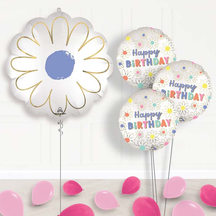 Satin Purple Daisy Balloon Bouquet Delivery - 1 x Giant Balloon with Themed Bouquet and Latex | Party Save Smile