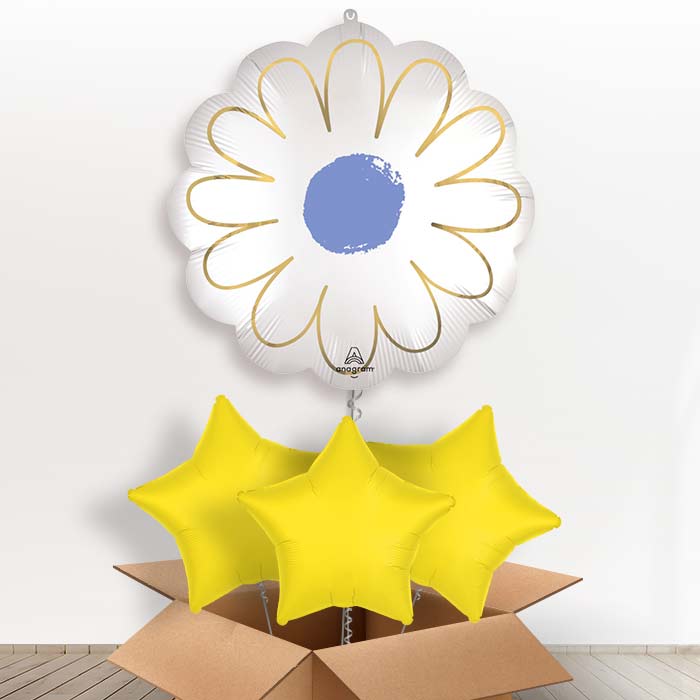 Satin Purple Daisy Helium Balloon in a Box - with 3 Plain Balloons | Party Save Smile