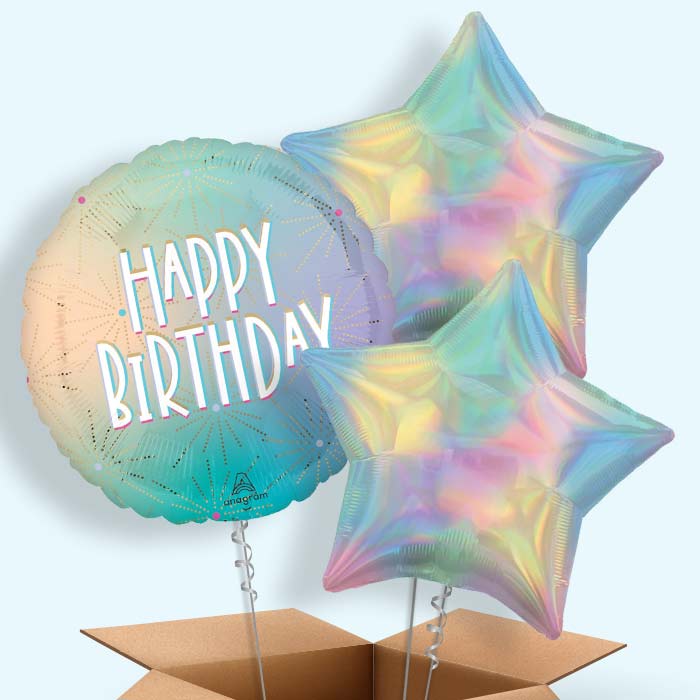 Pastel Dream Happy Birthday Helium Balloon in a Box - 3 Balloons | Party Save Smile