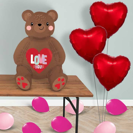 Satin Love Bear Sitter Balloon Package Delivered - Sitter Package | Party Save Smile