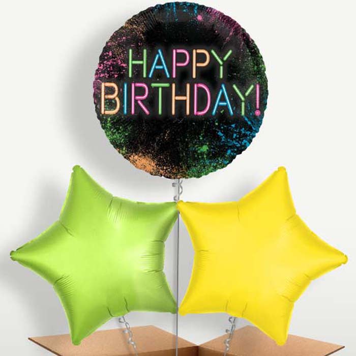 Neon Birthday Balloon Bunch inflated with Helium | Party Save Smile