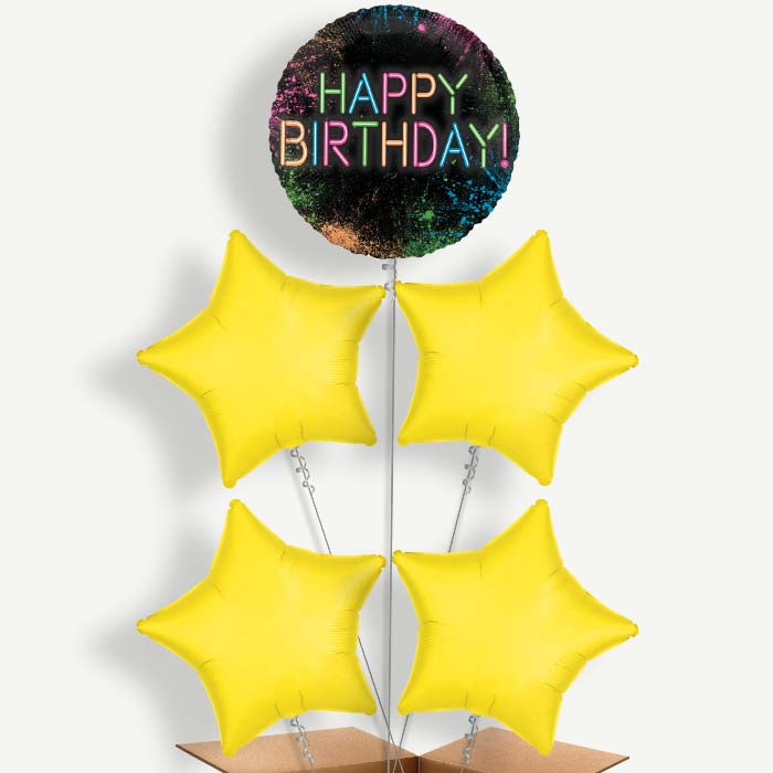 Neon Birthday Balloon Cluster Inflated with Helium | Party Save Smile