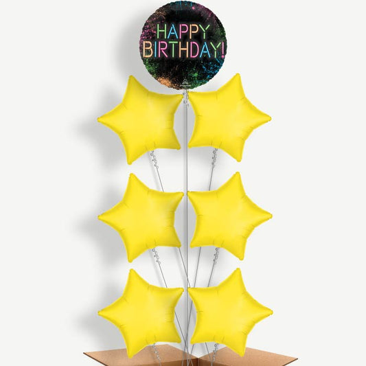 Neon Birthday Balloon Arrangement Inflated with Helium | Party Save Smile