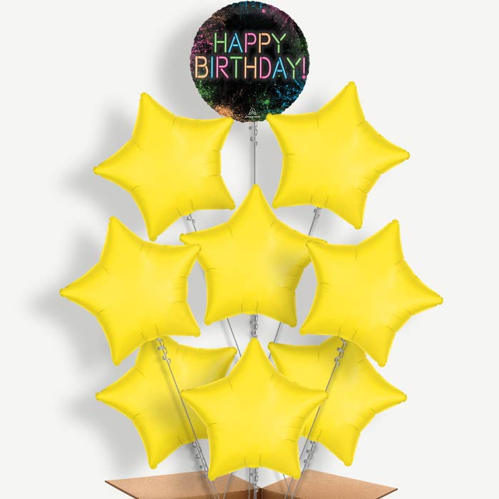 Neon Birthday Balloon Bundle Inflated with Helium | Party Save Smile