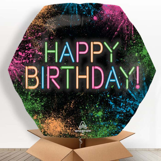 Neon Happy Birthday Helium Balloon in a Box - 1 x Giant Balloon | Party Save Smile