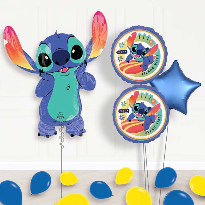 Giant Stitch Shaped Balloon Bouquet Delivery-Giant Balloon + 2 Themed Balloons + 1 Plain Balloon + Mini Balloons 