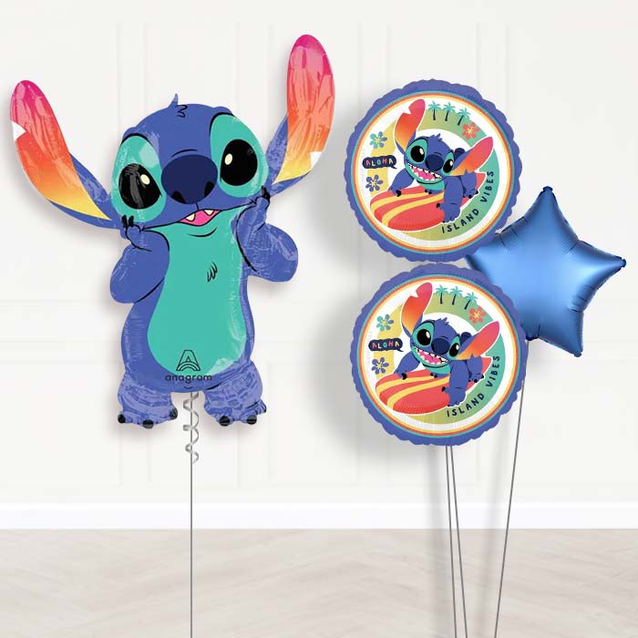 Giant Stitch Shaped Balloon Bouquet Delivery-Giant Balloon + 2 Themed Balloons + 1 Plain Balloon 