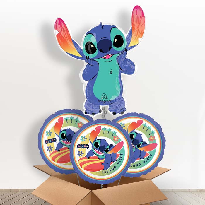 Giant Stitch Shaped Helium Balloon in a Box - with 3 Themed Balloons | Party Save Smile