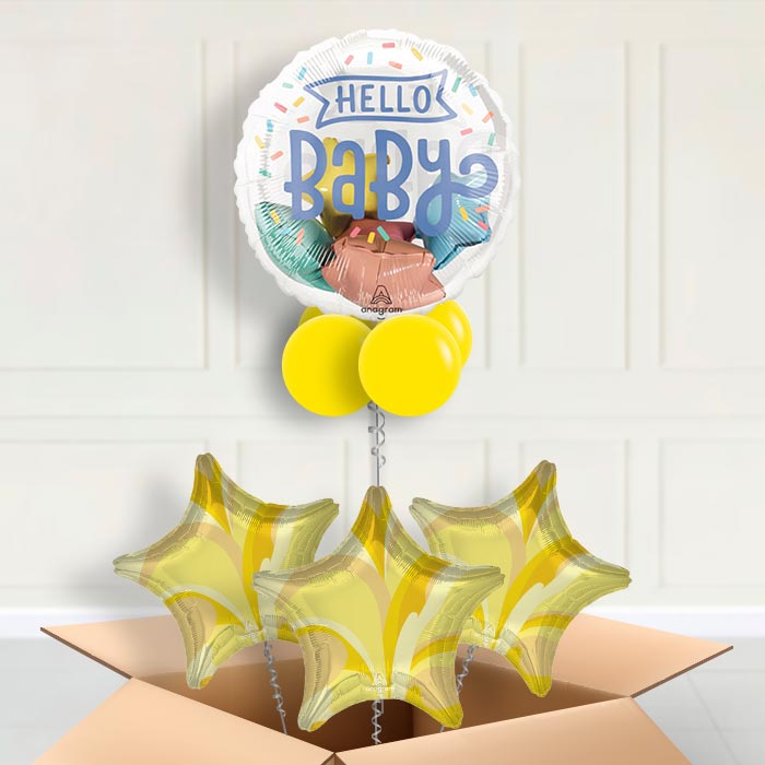 Hello Baby Insiders Baby Shower Helium Balloon in a Box - Insider Balloon with 3 Balloons | Party Save Smile