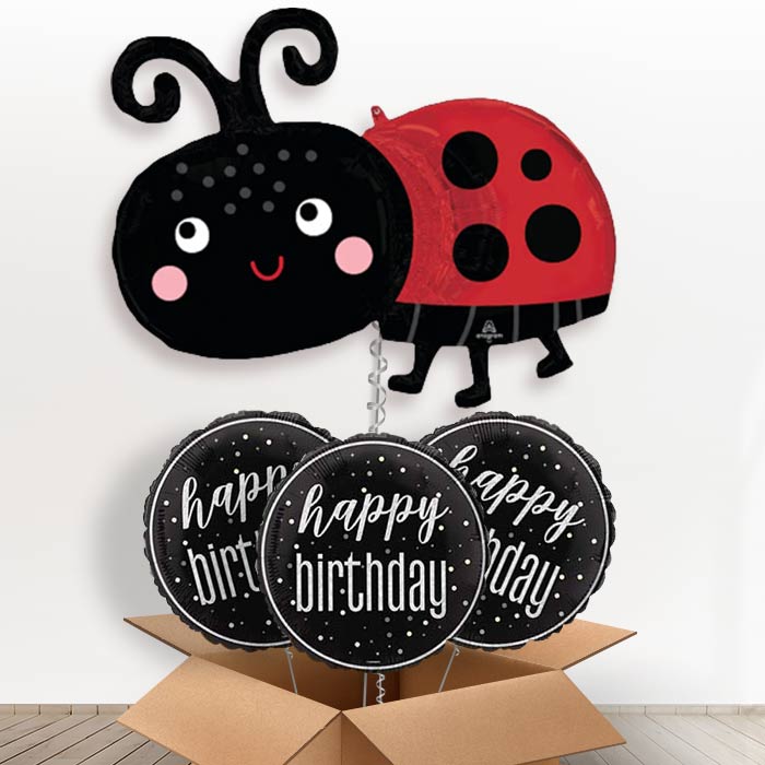 Happy Ladybug Helium Balloon in a Box - with 3 Themed Balloons | Party Save Smile