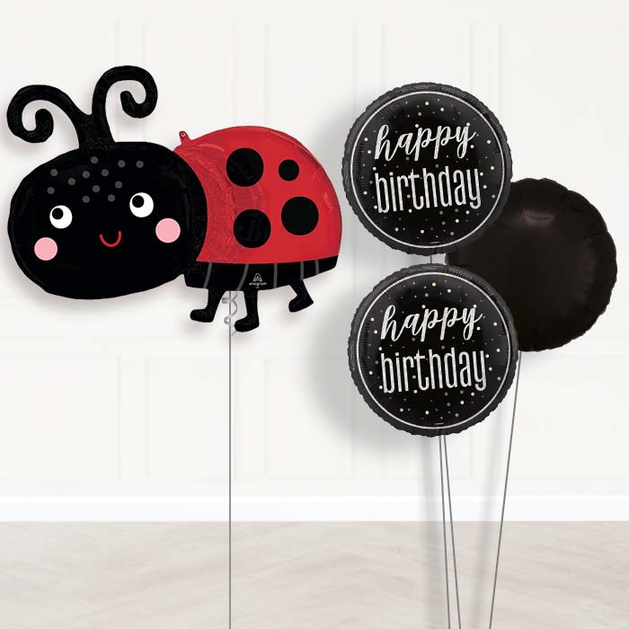 Happy Ladybug Balloon Bouquet Delivery-Giant Balloon + 2 Themed Balloons + 1 Plain Balloon 
