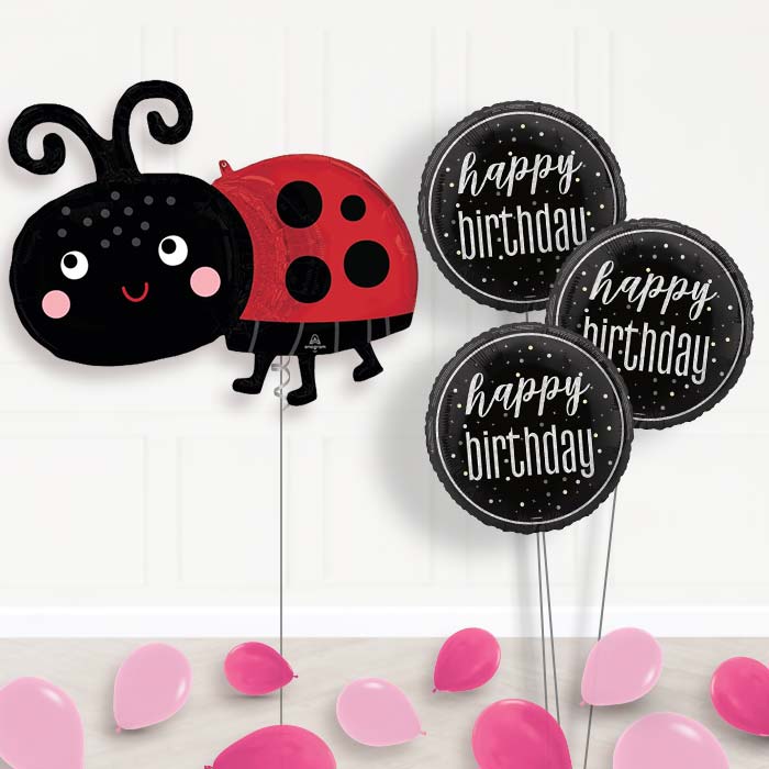 Happy Ladybug Balloon Bouquet Delivery - 1 x Giant Balloon with Themed Bouquet and Latex | Party Save Smile
