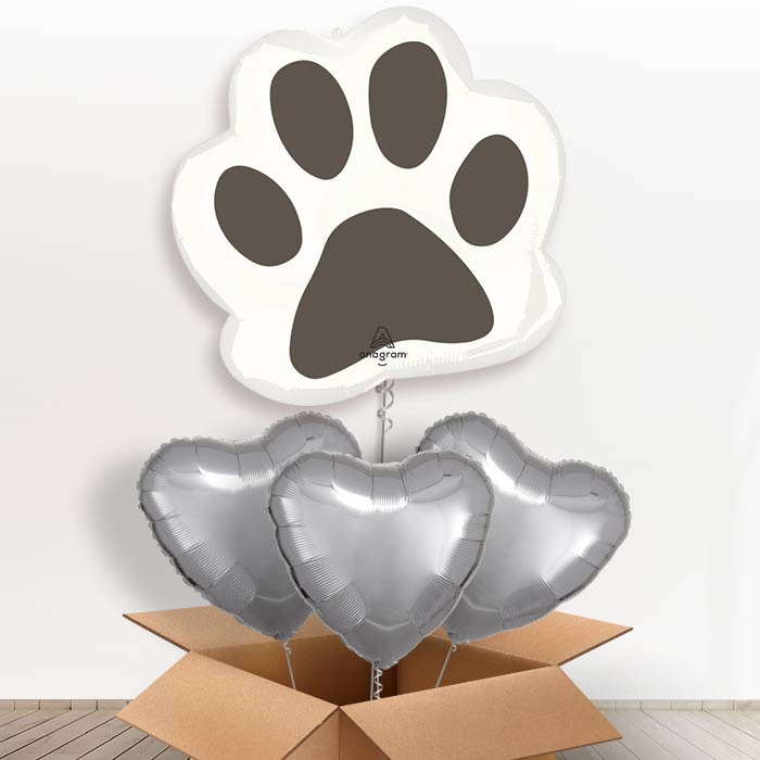 Giant Paw Print Helium Balloon in a Box - With 3 Plain Balloons | Party Save Smile