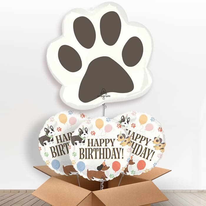 Giant Paw Print Helium Balloon in a Box - With 3 Themed Balloons | Party Save Smile