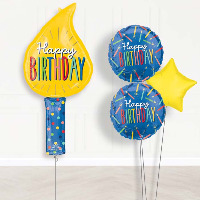Birthday Candle Balloon Bouquet Delivery-Giant Balloon + 2 Themed Balloons + 1 Plain Balloon 