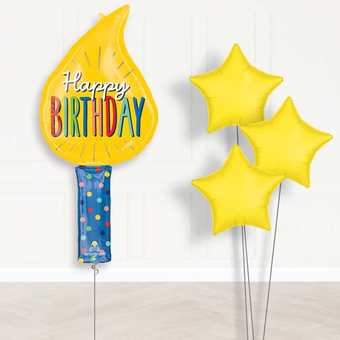 Birthday Candle Balloon Bouquet Delivery - 1 x Giant Balloon with Plain Bouquet | Party Save Smile