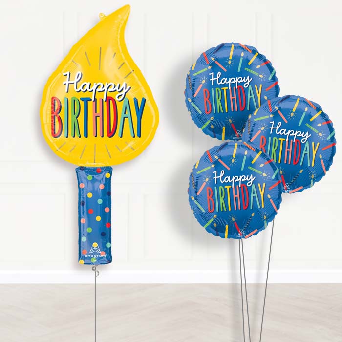 Birthday Candle Balloon Bouquet Delivery - 1 x Giant Balloon with Themed Bouquet | Party Save Smile