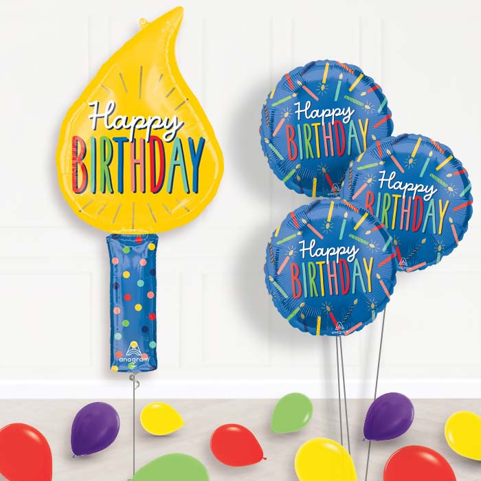 Birthday Candle Balloon Bouquet Delivery - 1 x Giant Balloon with Themed Bouquet and Latex | Party Save Smile