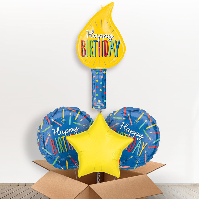 Birthday Candle Helium Balloon in a Box-1 x Giant Balloon and 2 Themed Balloons and 1 Plain Balloon 