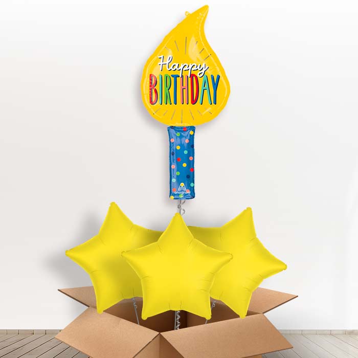 Birthday Candle Helium Balloon in a Box - with 3 Plain Balloons | Party Save Smile