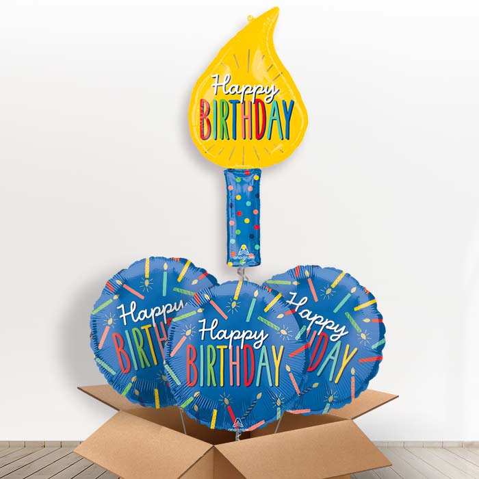 Birthday Candle Helium Balloon in a Box - with 3 Themed Balloons | Party Save Smile