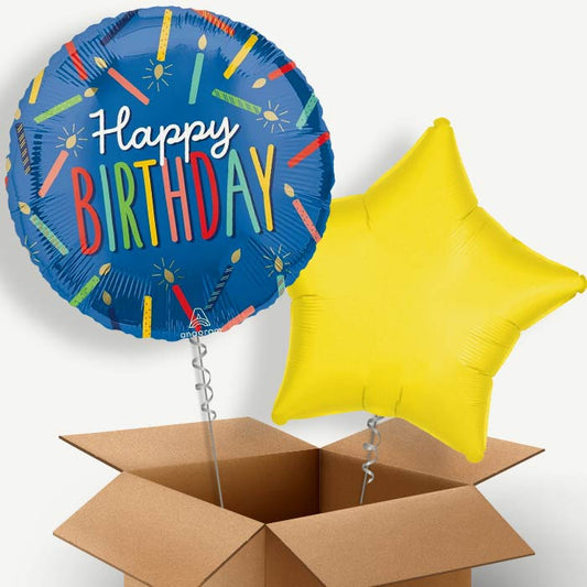 Blue Happy Birthday Candles Helium Balloon Duo | Party Save Smile