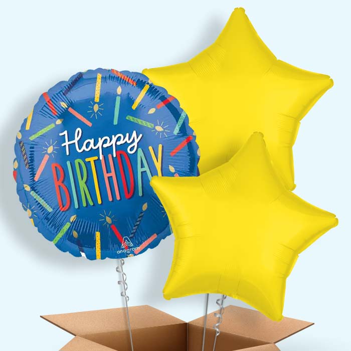 Blue Happy Birthday Candles Helium Balloon in a Box - 3 Balloons | Party Save Smile