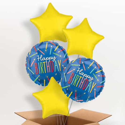 Blue Happy Birthday Candles Helium Balloon in a Box - 5 Balloons | Party Save Smile