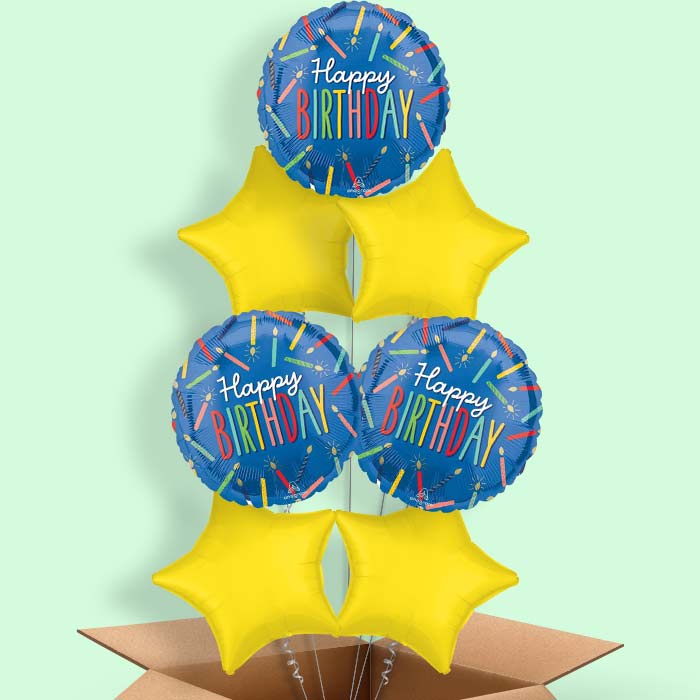 Blue Happy Birthday Candles Helium Balloon in a Box - 7 Balloons | Party Save Smile
