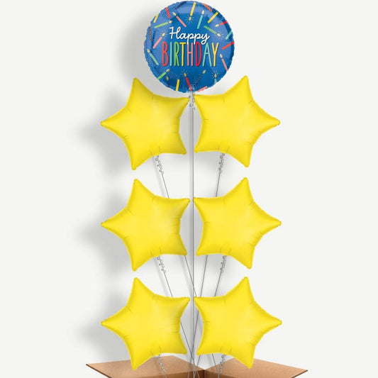 Blue Happy Birthday Candles Helium Balloon Arrangement | Party Save Smile
