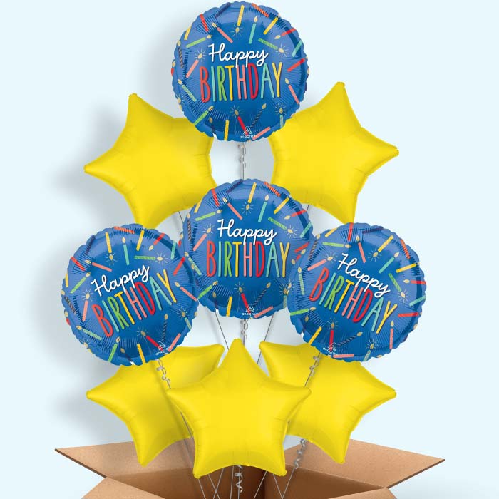Blue Happy Birthday Candles Helium Balloon in a Box - 9 Balloons | Party Save Smile