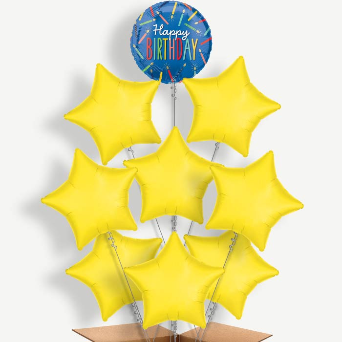 Blue Happy Birthday Candles Helium Balloon Bundle | Party Save Smile