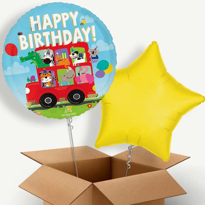 Animal Party Bus Happy Birthday Helium Balloon Two | Party Save Smile