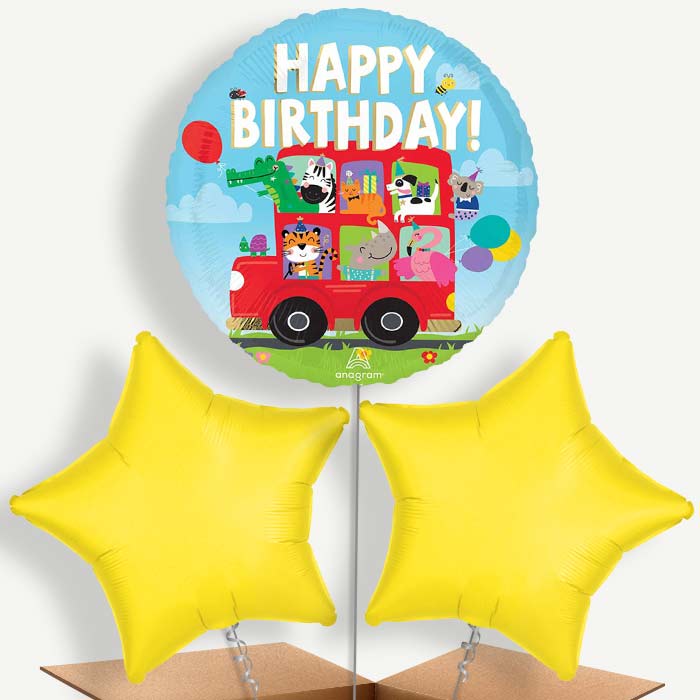 Animal Party Bus Happy Birthday Bunch of Balloons (Trio) | Party Save Smile