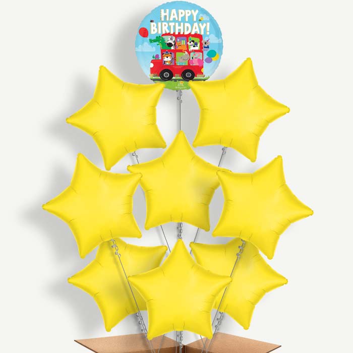 Animal Party Bus Happy Birthday 9 Helium Balloon Bundle | Party Save Smile