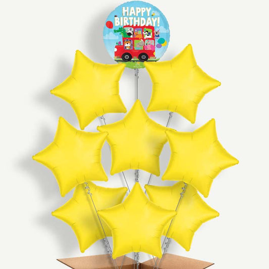 Animal Party Bus Happy Birthday 9 Helium Balloon Bundle | Party Save Smile