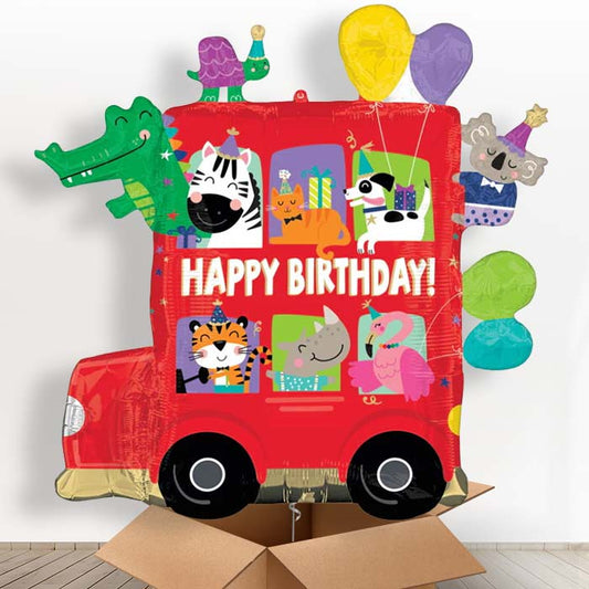 Giant Animal Party Bus Shaped Helium Balloon in a Box - Giant Balloon | Party Save Smile
