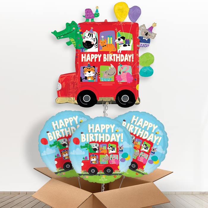 Giant Animal Party Bus Shaped Helium Balloon in a Box-Giant Balloon + 3 Themed Balloons| Party Save Smile