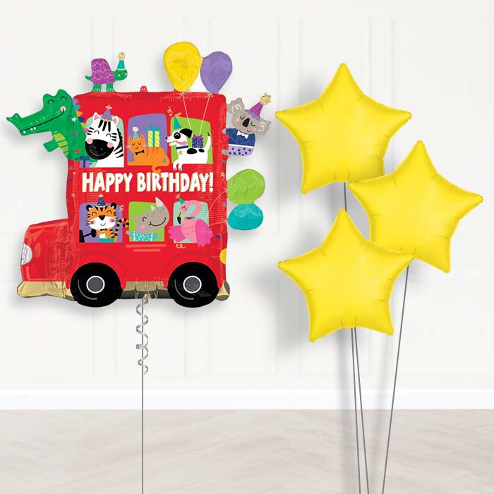 Animal Party Bus Balloon Bouquet Delivery-Giant Balloon + 3 Plain Balloons| Party Save Smile