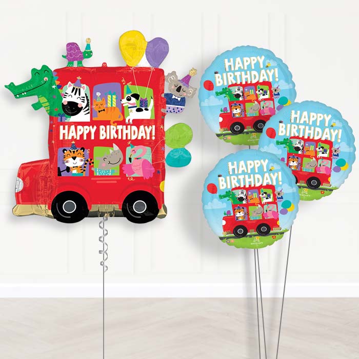 Animal Party Bus Balloon Bouquet Delivery-Giant Balloon + 3 Themed Balloons| Party Save Smile