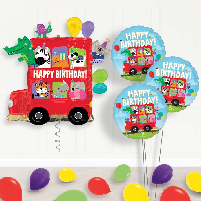 Animal Party Bus Balloon Bouquet Delivery-Giant Balloon + 3 Themed Balloons + Mini Balloons| Party Save Smile