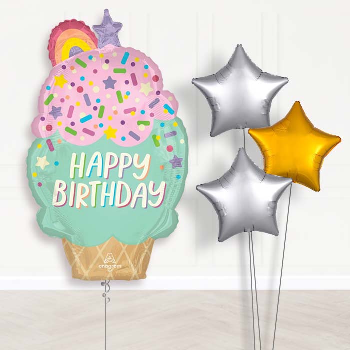 Giant Ice Cream Cone Balloon Bouquet Delivery - Plain Bouquet | Party Save Smile