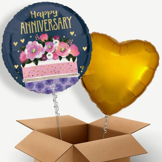 Happy Anniversary Cake Helium Balloon Pair | Party Save Smile
