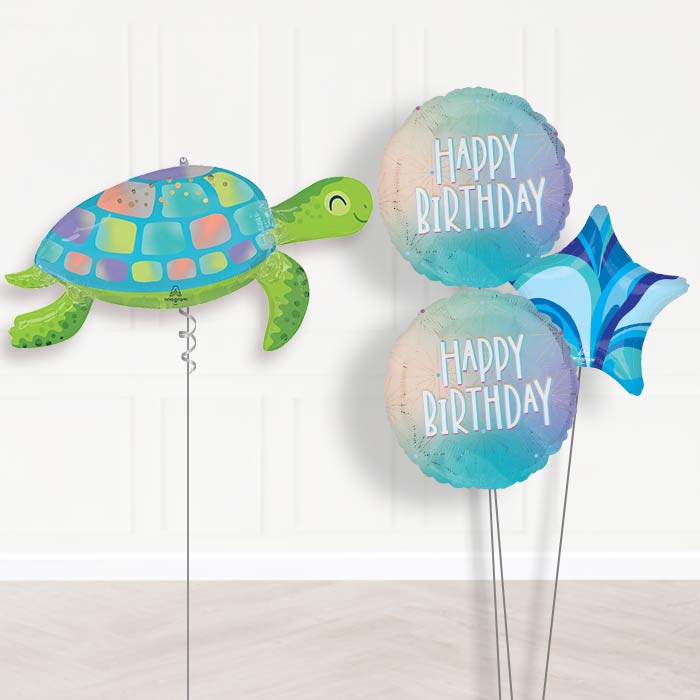 Under The Sea Turtle Balloon Bouquet Delivery-Giant Balloon + 2 Themed Balloons + 1 Plain Balloon 