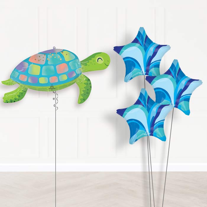 Under The Sea Turtle Balloon Bouquet Delivery - 1 x Giant Balloon with Plain Bouquet | Party Save Smile